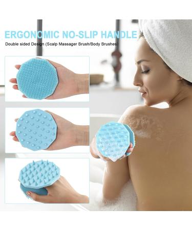 2-in-1 Scalp Massage Brush & Peeling Body Brush for Hair Growth - Soft Silicone Suitable for All Skin Types Blue - Perfect for Kids Women & Men (10.5cm) - Buy Online on GoSupps.com