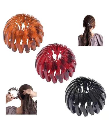 Women bird nest hair clip 3 Pcs plastic ball bun ponytail holder hair clip Ponytail hairpin curling iron Fashion Retro Leopard hair ties for thick hair and thin hair