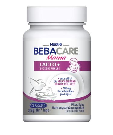 Bebacare Lacto+ plant nutritional supplements to support milk formation gluten-free Bockshorn clover capsules for breastfeeding mothers 1 Pack (1 x 28 capsules)