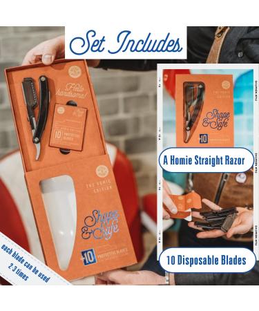 Homie Patented Straight Edge Razor for Men - Close Shave with 11 Disposable Blades Safety Lock & Easy Replacement | Premium Quality Barber Black Razor - Buy Online on GoSupps.com
