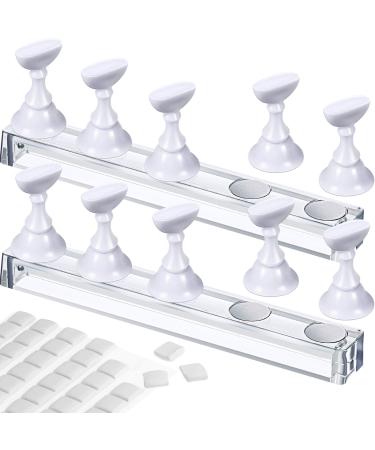 Blulu 2 Set Acrylic Nail Design Practice Stands Magnetic Nails Holders Training Fingernail Display Stands DIY Nail Crystal Holders and 96 Pieces White Reusable Adhesive Putty (White)