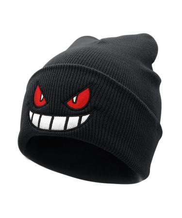 Ohjijinn Anime Beanie Knit Hats, Funny Beanie Hat Winter Skiing Slouchy Warm Cap, Soft Headwear for Men Women Black