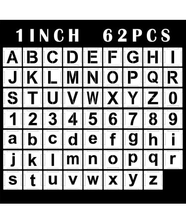 Mossdecal 62pcs Letter Stencils and Numbers 1 Inch, Small Reusable Alphabet  Templates Interlocking Stencil Kit for Painting on Wood, Wall, Fabric