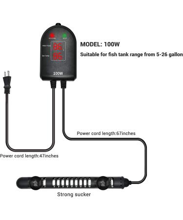 100W Submersible Aquarium Heater with Dual Temperature Displays - Ideal for Fish Tanks, Turtles, and Betta Fish - Buy Online on GoSupps.com