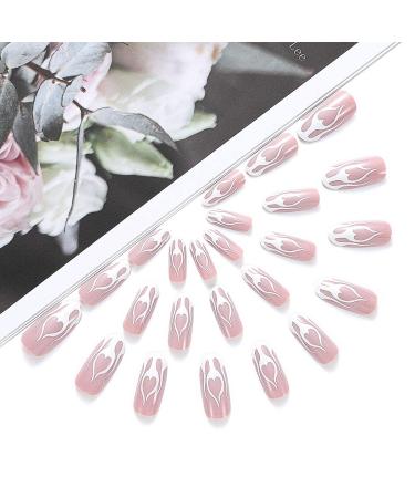 Brishow Coffin Artificial Nails - 24 Pieces French Short Love Heart Press-On Acrylic Nails for Women & Girls - Buy Online on GoSupps.com
