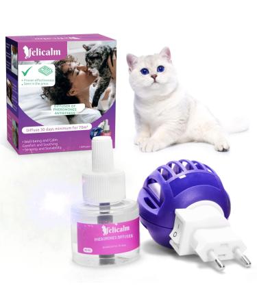 FELICALM Paris - New PHEROMONE Formula for Cats and Kittens - Intelligent ECONOMICAL SAFE DIFFUSER + 48 ML Refill - Anti Stress for Cats - CALMING - Happiness and Harmony.