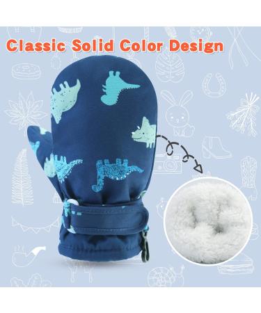 Blue Dinosaur Toddler Waterproof Mittens | Fleece Lined Baby Boys Girls Winter Gloves | Kids Snow Ski Mittens for 3M-5T | 3-12M Size (No Thumb) - Buy Online on GoSupps.com