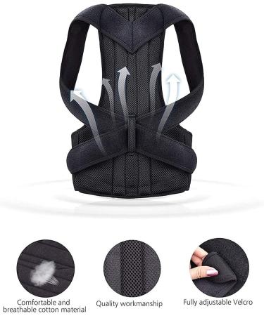 XS-5XL Plus Size Adjustable Clavicle Posture Corrector for Men & Women | Back Support Belt for Scoliosis & Hunchback - X-Large Black - Buy Online on GoSupps.com