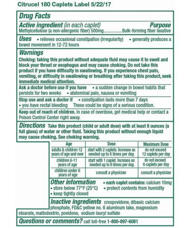 Citrucel Fiber Therapy Caplets for Irregularity - 180 Easy-to-Swallow Methylcellulose Fiber Caplets - Buy Online on GoSupps.com
