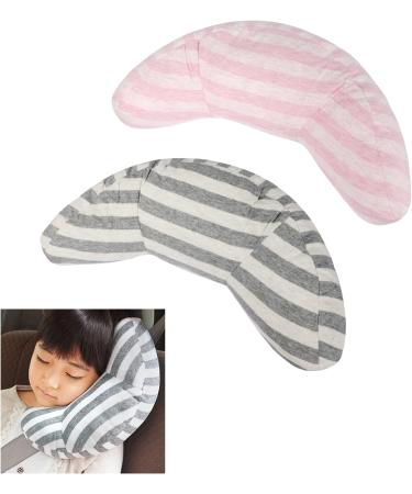 Kids Car Seat Belt Cover Set - Soft Shoulder Pad for Safety & Comfort | Travel Pillow & Neck Support | Universal Fit for Boys & Girls | 1pc Grey Stripe + 1pc Pink Stripe - Buy Online on GoSupps.com