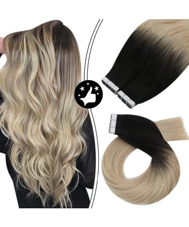 Moresoo Ombre Tape in Hair Extensions 24 Inch Human Hair Tape in Extensions #1B Black to Ash Blonde #18 with #60 Platinum Blonde Full Thick Ends Hair Piece for Invisible Tape Extensions 100g/40pcs 24 Inch (Pack of 1) 40pcs…