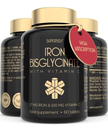 Gentle Iron Tablets 17mg - High Strength Iron Supplements for Women & Men with Vitamin C - Ferrous Iron Bisglycinate for High Absorption - 60 Vegan Tablets - Energy Tablets for Tiredness and Fatigue