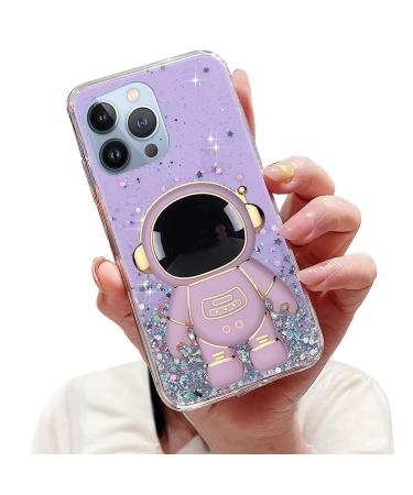 Tivenfezk Nadoli for iPhone 12 Pro astronaut Hidden Stand Shell caricature glitter stand soft silicone bling transparent protective cover iphone 12 per purple