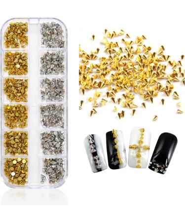 24 Grid 3D Cone Nail Art Charms - Metal Rivet Studs & Spike Jewels for DIY Nail Decorations - Gold & Silver Set - Buy Online on GoSupps.com