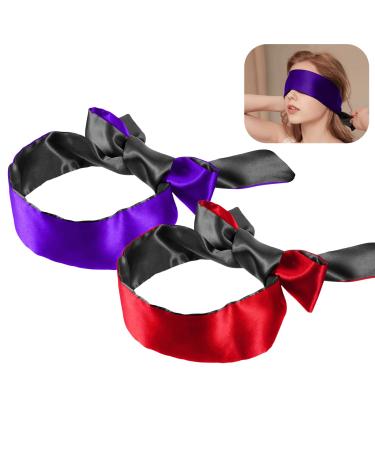 Eye Mask for Women Satin Bandage Eye Mask Sleep Mask Adjustable Eye Blindfold for Party Sleeping (Red&Purple)