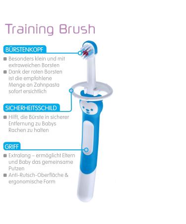 MAM Training Brush | Baby Toothbrush for Gentle Cleaning | Turquoise Long Handle | Ideal for 5+ Months - Buy Online on GoSupps.com