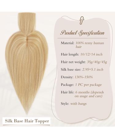 Ruwiss Real Hair Toppers for Women - 100% Human Hair Clip-In Crown Topers with Bangs Silk Base 30cm (Blonde Highlights) - Perfect for Thin Hair - Buy Online on GoSupps.com