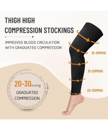 Thigh High Footless Compression Stockings 20-30mmHg for Men & Women - Ideal Athletic & Medical Support | XL Black - Buy Online on GoSupps.com