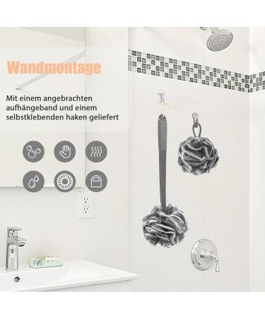 Rolizoe Loofah with Handle & Stem Back Brush - Gray & White Bathing Set | Deep Cleaning Shower Sponge 43cm - Buy Online on GoSupps.com