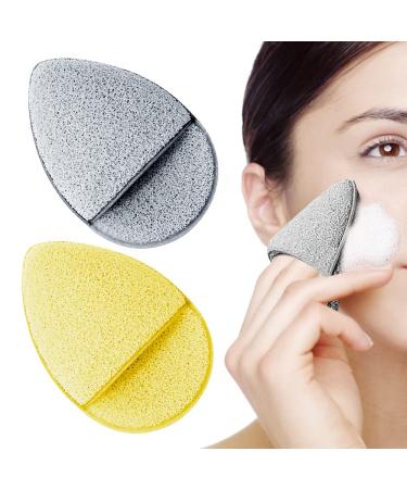 LYFONDYI Facial Cleaning Sponge for Daily face Exfoliating Washing  face Clean Pads Makeup Removal with Finger Glove  Set of 2 pcs Reusable Bath Sponges (Grey & Yellow)  4.92 x 3.86 x 0.89 Inch 2.0
