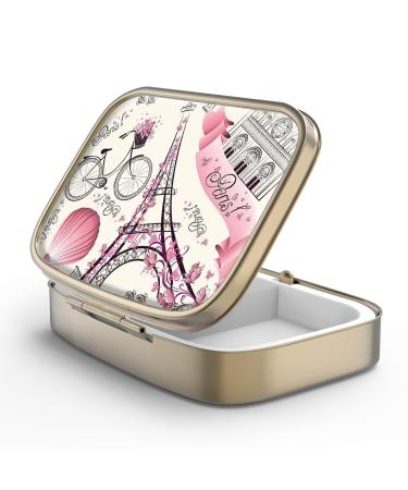 Pill can box with mirror retro 2 compartment Small pill box bronze rectangular pill box or vitamins fish oil dietary supplements pills contain 1 piece F-12-paris Eiffel Tower