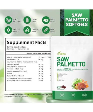 VivoNu Saw Palmetto Softgels Extract 8 in 1 Pumpkin Seed Oil Supports Prostate Health Relieves Urination Issues Supports Hair Growth DHT Blocker 240 Capsules - Buy Online on GoSupps.com