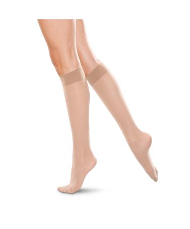 TherafirmLIGHT Women's Knee High Support Stockings - 10-15mmHg Compression Nylons (Natural  Medium)