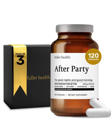 Fuller Health After Party DHM Dihydromyricetin Supplement | Supports Liver Metabolism Energy Levels Post-Celebration Relief | Feel Refreshed 650mg Per Pill | 3 Bottles 72 Servings 120 Count (Pack of 3)