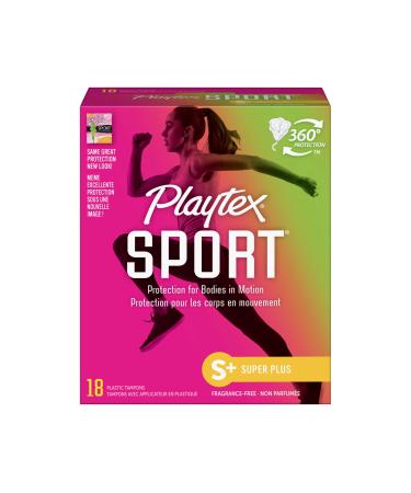 Playtex Sport Tampon, Super Plus Absorbency, Unscented, 18 Count (Pack of 2)