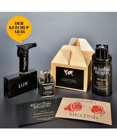 BBQ Ketchup for Flamb ing | Gourmet Grill Gift Box | Burning Bernd Whisky Flavor & Gun Powder Chili Salt - Buy Online on GoSupps.com