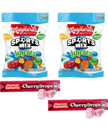 Maynards Bassetts Cherry Drops Sweets Roll & Sport Mix Juicies - 4 x Mixed Maynards Bassetts Sweets