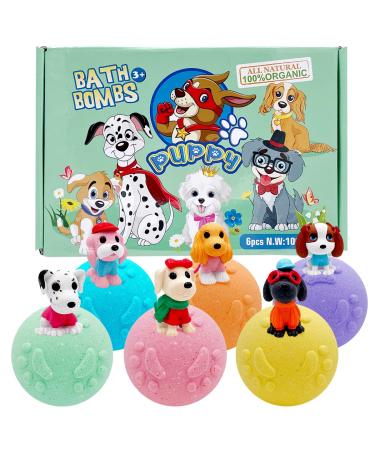 6PK Kids Bath Bombs with Surprise Inside for Toddlers, XXL Huge Kids Bath Bombs with Puppy Toys Inside, Natural Handmade Bath Bombs with Surprise