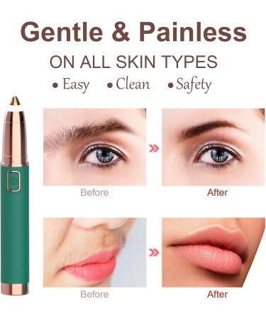 Eyebrow Trimmer for Women - Painless Electric Razor with LED Light for Eyebrows Face Nose Ear Chin and Bikini Detail - Battery Operated (Green - Buy Online on GoSupps.com