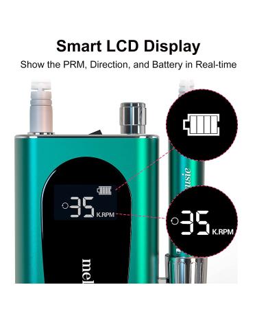 MelodySusie 35000RPM Rechargeable Nail Drill | Cordless Portable Electric File for Acrylic Gel Nails | Manicure Pedicure Tool with Low Noise & Heat | Sparkle Plus (Green) - Buy Online on GoSupps.com