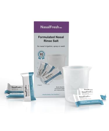NasalFresh MD - Saline Packets - Quick Dissolving - Single Use - Pre-Measured - Nasal Irrigation - Individually Wrapped (3.75g/1.3oz) - 90 Count Refill Packets - 300mL Cup 90 Saline Packets - 300ml Cup