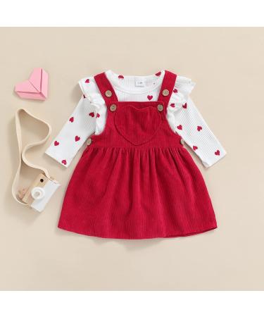 MoccyBabeLee Baby Girl Clothes Set | Long Sleeve Flower Bodysuit Romper | Corduroy Overall Dress | 6-9 Months Red - Buy Online on GoSupps.com