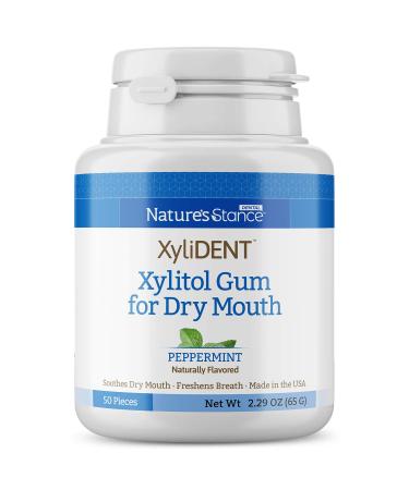 XyliDENT Xylitol Gum for Dry Mouth Relief - Stimulates Saliva, Freshens Breath, Reduces Acid Production, Fast Acting Relief, 50 Count (Peppermint) Peppermint 50 Count (Pack of 1)
