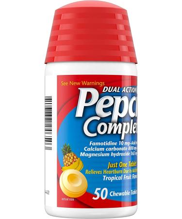 Buy Pepcid Complete Acid Reducer + Antacid Chewables - 10 mg Famotidine 800 mg Calcium Carbonate Tropical Fruit - 50 Ct - Heartburn Relief Fast Shipping Worldwide - Buy Online on GoSupps.com