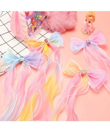 Little World Bow Hair Clips - Set of 4 Colorful Ribbon Hair Bows for Girls and Women | 13 inch Lace Clip Hair Accessories - Buy Online on GoSupps.com