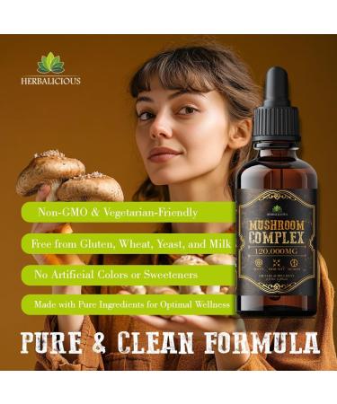 HERBALICIOUS Mushroom Complex Supplement 8 Mushroom Blend for Focus Memory & Immune Support High Potency 120 000mg Mushroom Supplement with Lion s Mane Reishi Cordyceps Chaga 4 fl oz - Buy Online on GoSupps.com