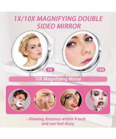 8'' Rechargeable Lighted Makeup Vanity Mirror with 1X/10X Magnification - Touch Sensor Dimming, 3 Colors, 360 Rotation - Cordless - Buy Online on GoSupps.com