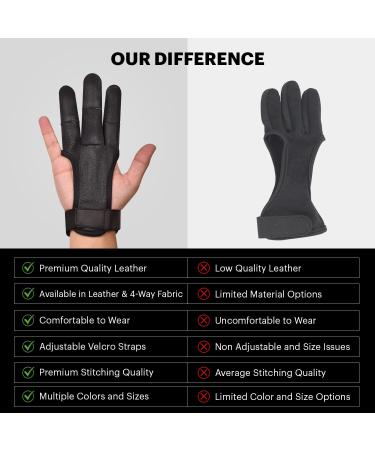 Premium Moose Archery Glove | Non-Slip Padded Tips for Grip | Three Finger Design | Ideal for Recurve & Compound Bow | Men, Women & Youth | Black Leather Small - Buy Online on GoSupps.com