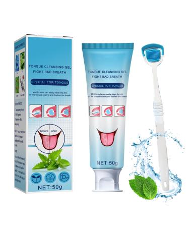 Tongue Cleansing Gel + tongue brush tongue cleaner tongue scraper tongue gel for effective tongue cleaning & against bad breath/antibacterial gel against tongue covering tooth whiting