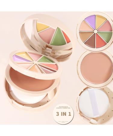 Rosarden All in One Three Layers Cream Foundation Palette  8 Color Corrector Palette  Full Coverage Concealer  Concealer for Dark Circles  Cream Contour Palette  Makeup Palette with Makeup Puff   Mirror and Small Brush  ...