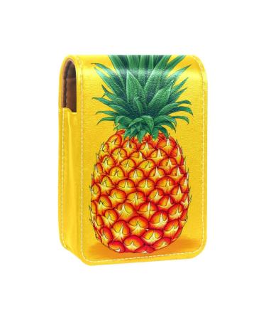 Lipstick Case Leather Lip Gloss Lipstick Organizer with Mirror Mini Lipstick Holder Bag Tropical Summer Theme Pineapple Y207r4ffyk