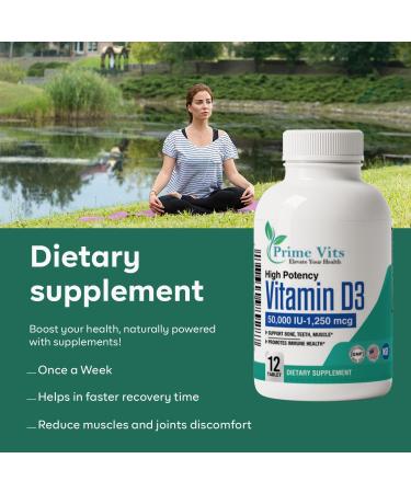 PrimeVits High Potency Vitamin d3 50000 iu - Essential for Bone Muscle and Immune Health - (12 Tablet) - Buy Online on GoSupps.com