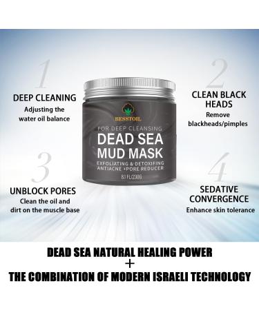 Besstoil Dead Sea Mud Mask for Face and Body Natural & Vegan Cruelty-Free Cosmetic - Mineral-Rich Hydrates Detoxifies & Deeply Cleanses Skin for Men & Women 230g - Buy Online on GoSupps.com