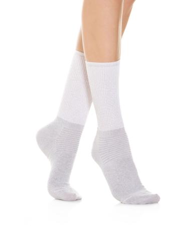 RELAXSAN 550 Diabetic Crew Socks for Men Women Seamless Socks Non Binding for Sensitive Feet Cotton and Silver 5-XL Man 9.5-11.5 / Woman 11-12.5 White