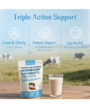 Mushroom Coconut Creamer with Bovine Colostrum Powder Coffee Creamer Powder | 6 Adaptogenic Mushrooms and Ceylon Cinnamon | Supports Immunity & Gut Health | Gluten-Free Non-Gmo 6.35 Oz - Buy Online on GoSupps.com