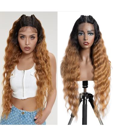 Fashion Idol Lace Front Curly Wigs 31 "Long synthetic natural water Wavy Wig for Black Women Ombre Brown With E Type Hd Lace Wig 78cm Brown